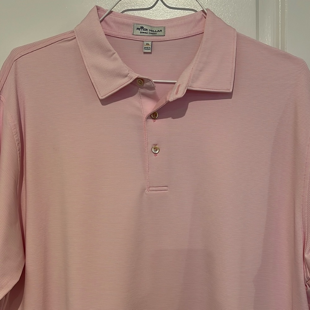 Peter Millar Summer comfort golf polo pink and white striped size XL like new